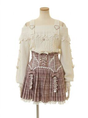 LIZ LISA J-fashion coquette ivory off shoulder heart buckle detail sweater